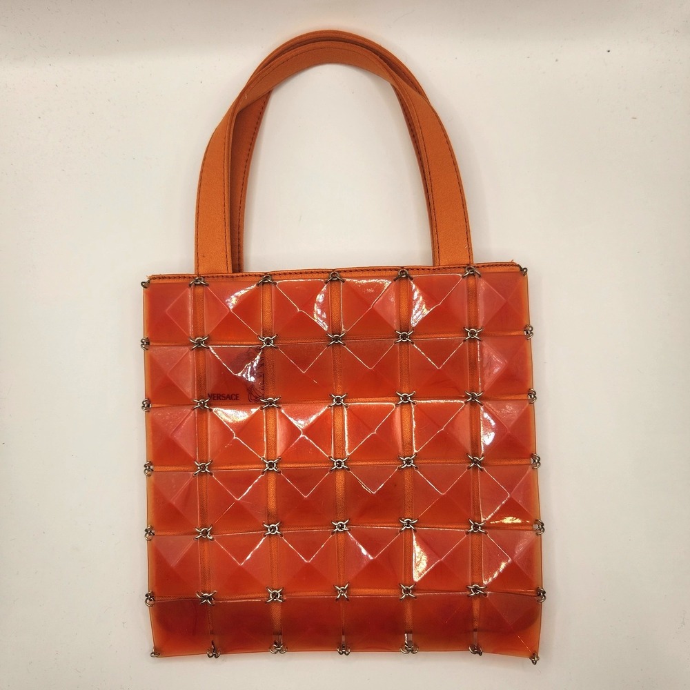 Vintage Gianni Versace Modular Stack Gems Orange Tote Bag Purse Maximalist Logo